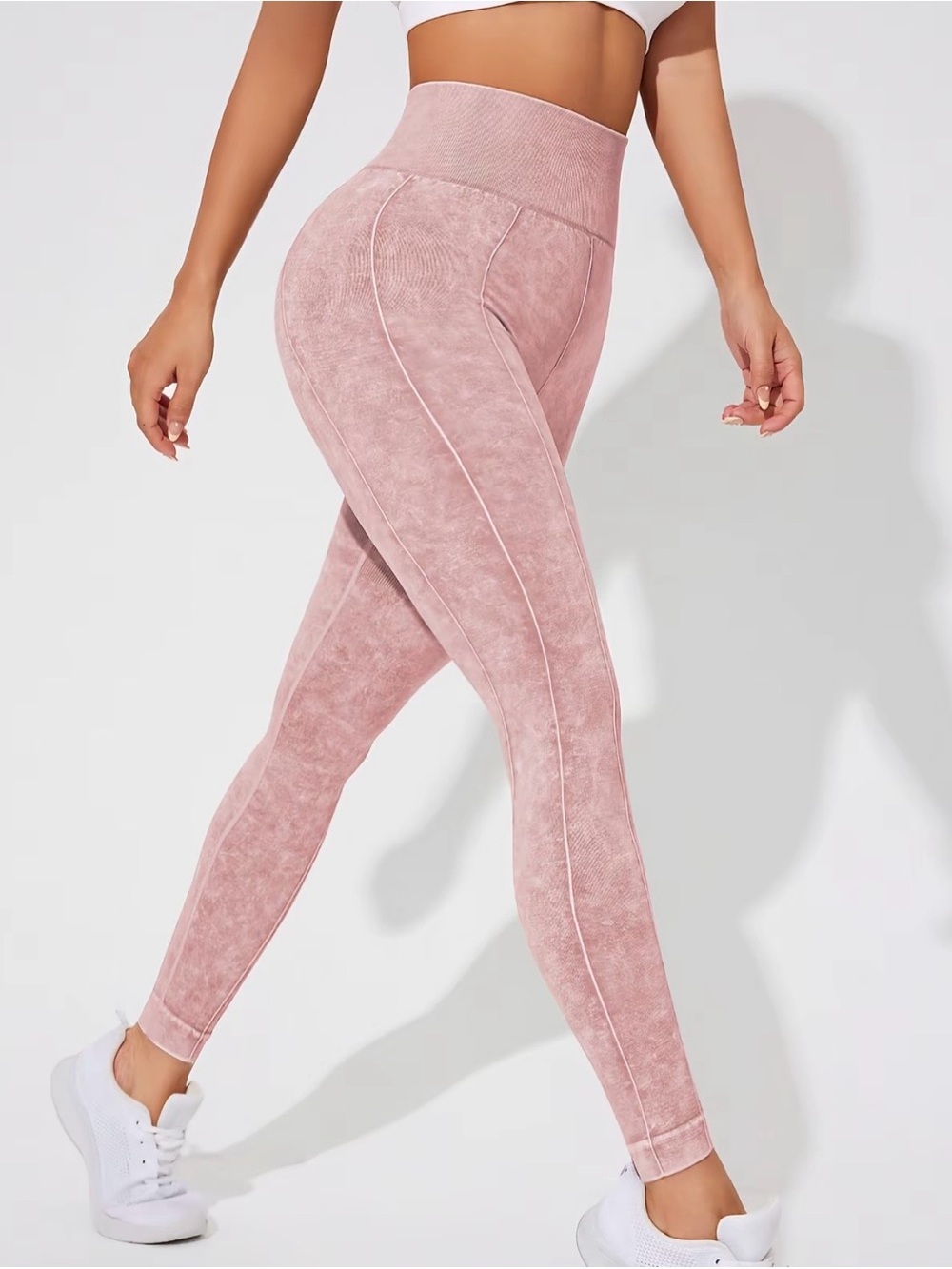 High-Waist sz L Pink Seam Detail Leggings